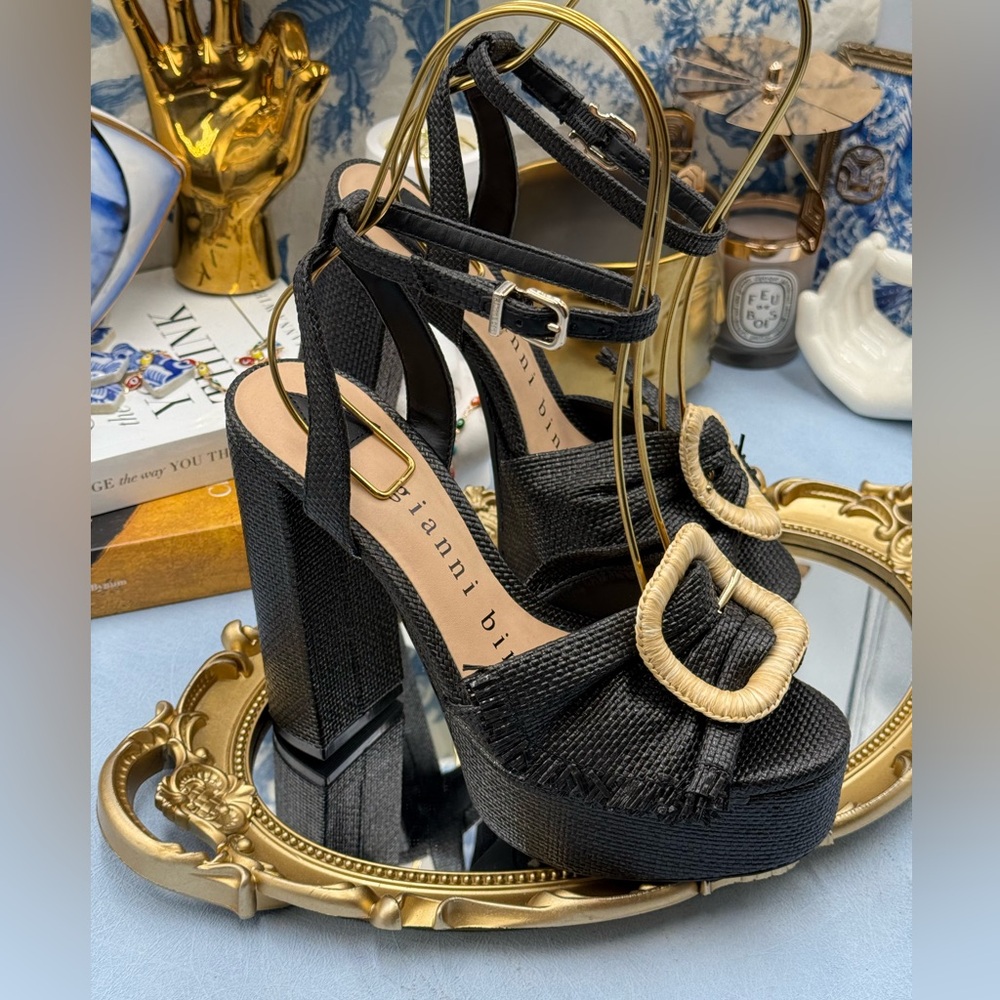 🆕 GIANNI BINI 🧿 NWOB Tobias Raffia Platform Mismatched Buckle Sandals, Sz 7M - Picture 10 of 16